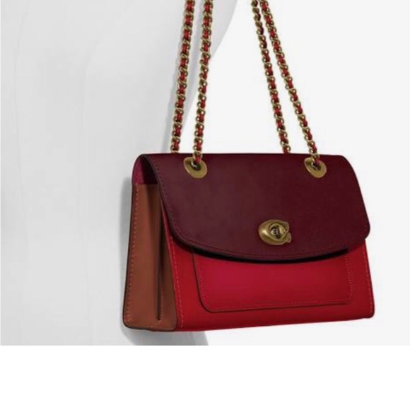 NWT Coach Parker Colorblock Purse w/ Chain Strap in Burgundy/Red Apple Multi 🍎 - Picture 2 of 9